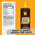Nutritional panel and bottle of Sweet & Savory Korean BBQ Sauce